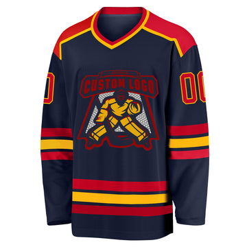 Custom Navy Red-Gold Hockey Jersey