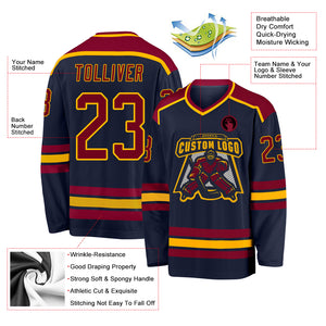 Custom Navy Maroon-Gold Hockey Jersey