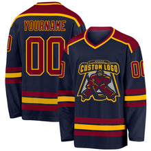 Load image into Gallery viewer, Custom Navy Maroon-Gold Hockey Jersey
