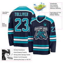 Load image into Gallery viewer, Custom Navy Teal-White Hockey Jersey
