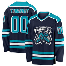 Load image into Gallery viewer, Custom Navy Teal-White Hockey Jersey
