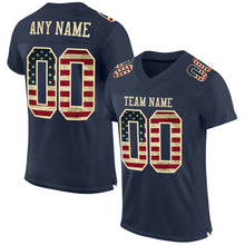 Load image into Gallery viewer, Custom Navy Vintage USA Flag-Cream Mesh Authentic Football Jersey
