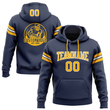 Custom Stitched Navy Gold-White Football Pullover Sweatshirt Hoodie