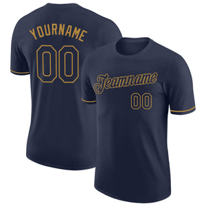 Custom Navy Navy-Old Gold Performance T-Shirt