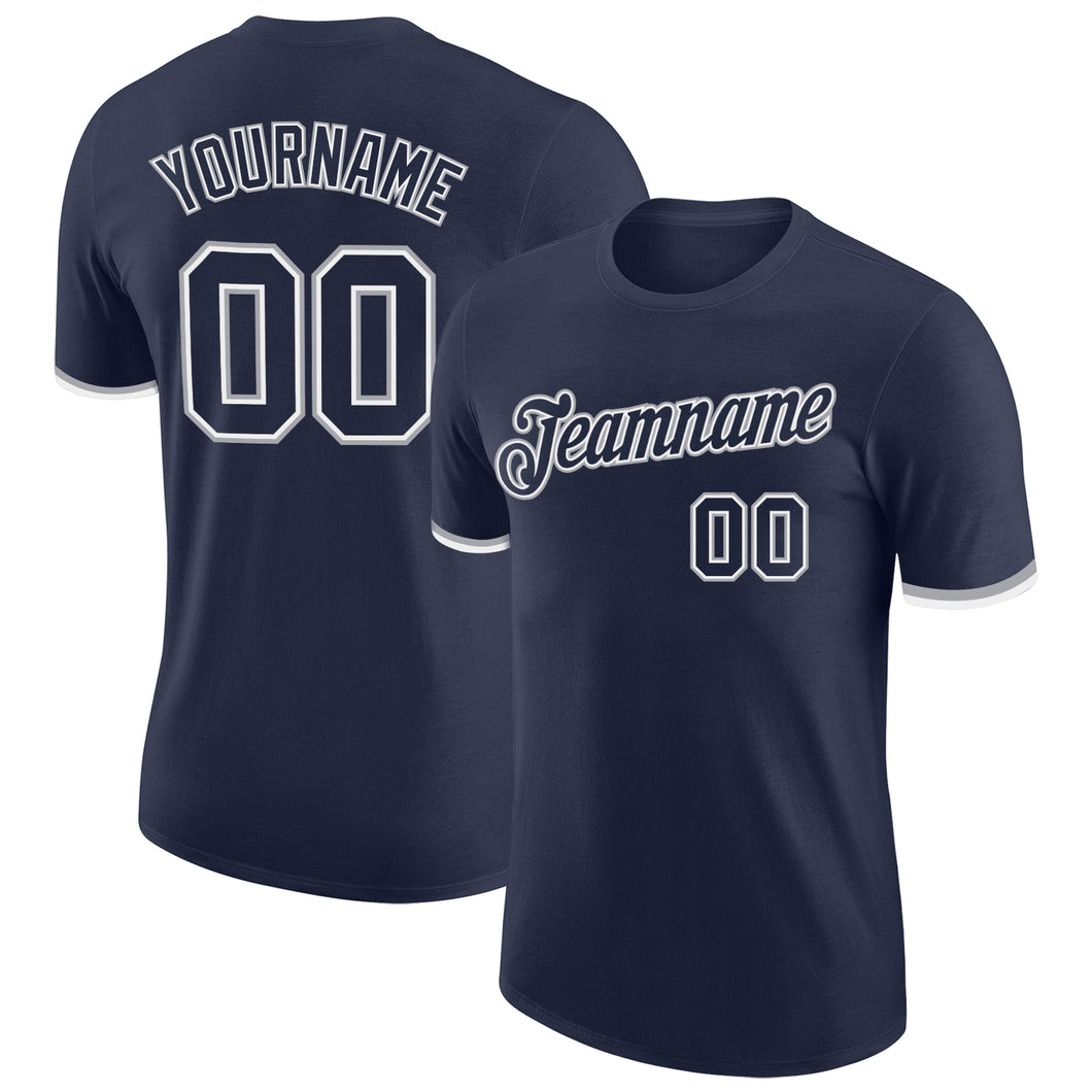 Custom Navy Navy-Gray Performance T-Shirt