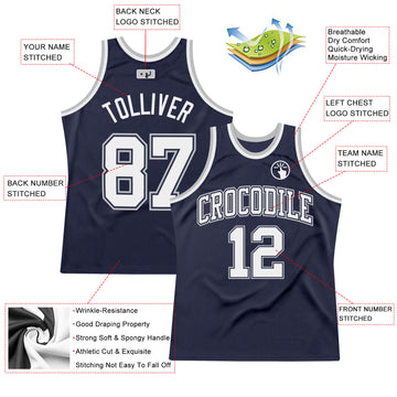 Custom Navy White Navy-Gray Authentic Throwback Basketball Jersey