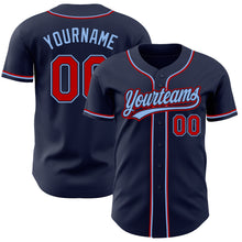 Load image into Gallery viewer, Custom Navy Red-Light Blue Authentic Baseball Jersey
