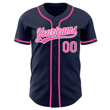 Load image into Gallery viewer, Custom Navy Pink-White Authentic Baseball Jersey

