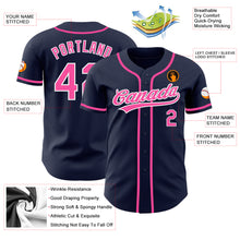 Load image into Gallery viewer, Custom Navy Pink-White Authentic Baseball Jersey
