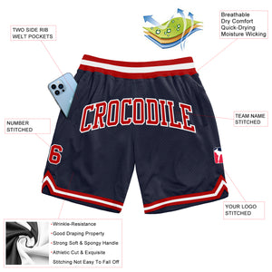 Custom Navy Red-White Authentic Throwback Basketball Shorts