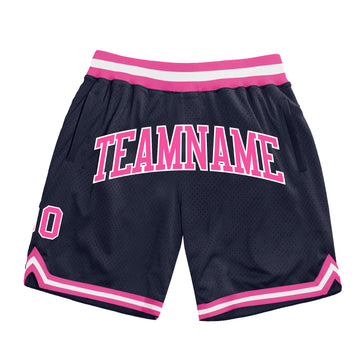 Custom Navy Pink-White Authentic Throwback Basketball Shorts