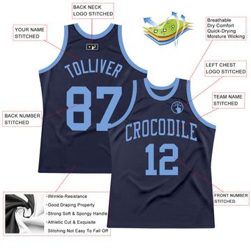 Custom Navy Light Blue Authentic Throwback Basketball Jersey