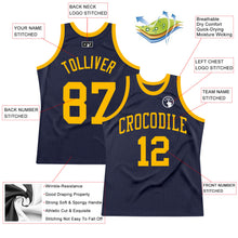 Load image into Gallery viewer, Custom Navy Gold Authentic Throwback Basketball Jersey

