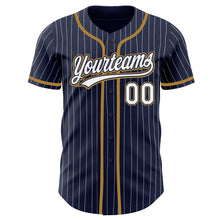 Load image into Gallery viewer, Custom Navy White Pinstripe White-Old Gold Authentic Baseball Jersey
