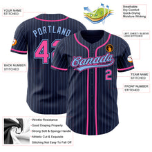 Load image into Gallery viewer, Custom Navy Light Blue Pinstripe Pink Authentic Baseball Jersey

