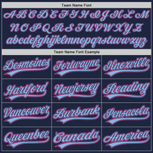 Load image into Gallery viewer, Custom Navy Light Blue Pinstripe Pink Authentic Baseball Jersey
