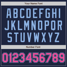 Load image into Gallery viewer, Custom Navy Light Blue Pinstripe Pink Authentic Baseball Jersey
