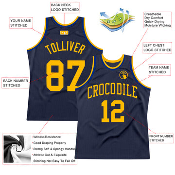 Custom Navy Gold-Royal Authentic Throwback Basketball Jersey