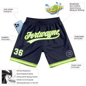 Custom Navy White-Neon Green Authentic Throwback Basketball Shorts