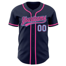 Load image into Gallery viewer, Custom Navy Light Blue-Pink Authentic Baseball Jersey
