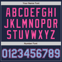 Load image into Gallery viewer, Custom Navy Light Blue-Pink Authentic Baseball Jersey
