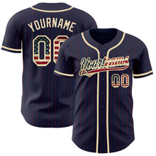Load image into Gallery viewer, Custom Navy Red Pinstripe Vintage USA Flag-City Cream Authentic Baseball Jersey
