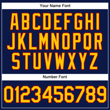 Load image into Gallery viewer, Custom Navy Yellow Pinstripe Red Authentic Baseball Jersey
