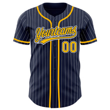 Load image into Gallery viewer, Custom Navy White Pinstripe Gold Authentic Baseball Jersey
