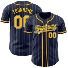 Load image into Gallery viewer, Custom Navy White Pinstripe Gold Authentic Baseball Jersey
