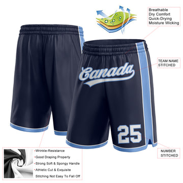 Custom Navy White-Light Blue Authentic Basketball Shorts