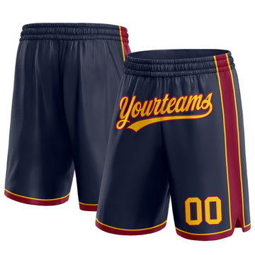 Custom Navy Yellow-Maroon Authentic Basketball Shorts