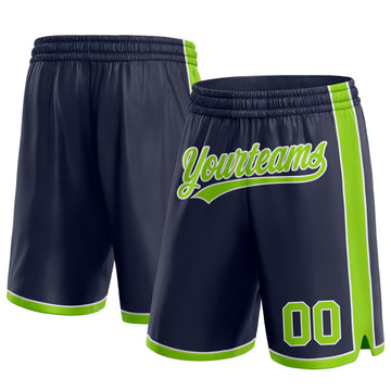 Custom Navy Neon Green-White Authentic Basketball Shorts