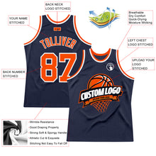 Load image into Gallery viewer, Custom Navy Orange-White Authentic Throwback Basketball Jersey
