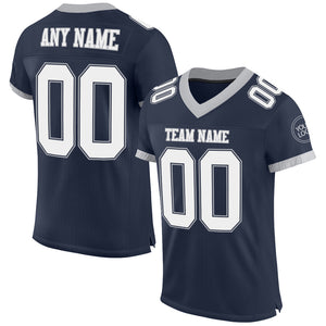 Custom Navy White-Gray Mesh Authentic Football Jersey