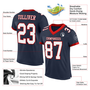 Custom Navy White-Red Mesh Authentic Football Jersey