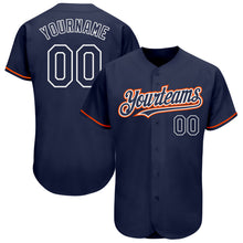 Load image into Gallery viewer, Custom Navy Orange-White Authentic Baseball Jersey
