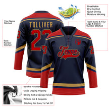 Load image into Gallery viewer, Custom Navy Red-Old Gold Hockey Lace Neck Jersey
