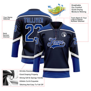 Custom Navy Royal-White Hockey Lace Neck Jersey