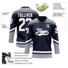 Load image into Gallery viewer, Custom Navy White-Gray Hockey Lace Neck Jersey
