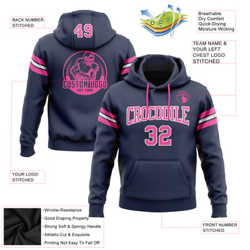 Custom Stitched Navy Pink-White Football Pullover Sweatshirt Hoodie