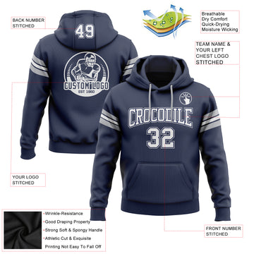 Custom Stitched Navy White-Gray Football Pullover Sweatshirt Hoodie