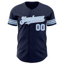 Load image into Gallery viewer, Custom Navy Light Blue-White Authentic Baseball Jersey
