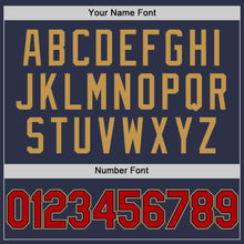 Load image into Gallery viewer, Custom Navy Red-Old Gold Authentic Throwback Baseball Jersey
