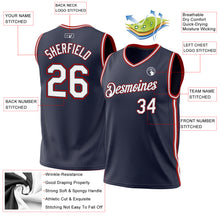 Load image into Gallery viewer, Custom Navy White-Red Authentic Throwback Basketball Jersey
