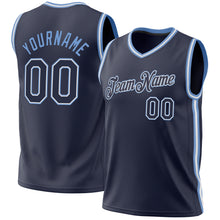 Load image into Gallery viewer, Custom Navy White-Light Blue Authentic Throwback Basketball Jersey
