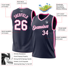 Load image into Gallery viewer, Custom Navy White-Pink Authentic Throwback Basketball Jersey
