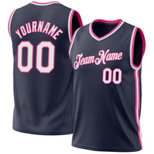 Load image into Gallery viewer, Custom Navy White-Pink Authentic Throwback Basketball Jersey
