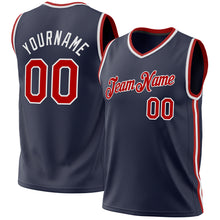 Load image into Gallery viewer, Custom Navy Red-White Authentic Throwback Basketball Jersey
