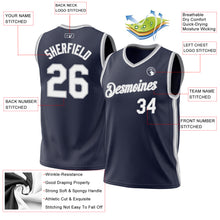 Load image into Gallery viewer, Custom Navy White-Gray Authentic Throwback Basketball Jersey
