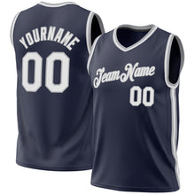 Load image into Gallery viewer, Custom Navy White-Gray Authentic Throwback Basketball Jersey
